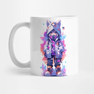 A anime girl wearing a white cat ears hooded Mug